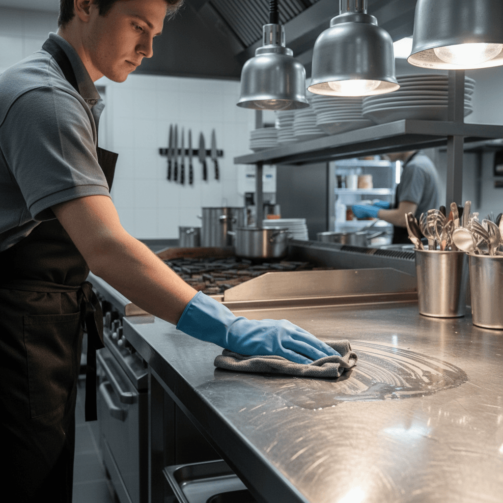 Commercial venue cleaning in a professional kitchen environment